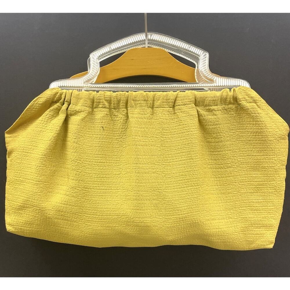 Vintage 1940s Yellow Knitting Sewing Bag with Plastic Handles and Lining Tote